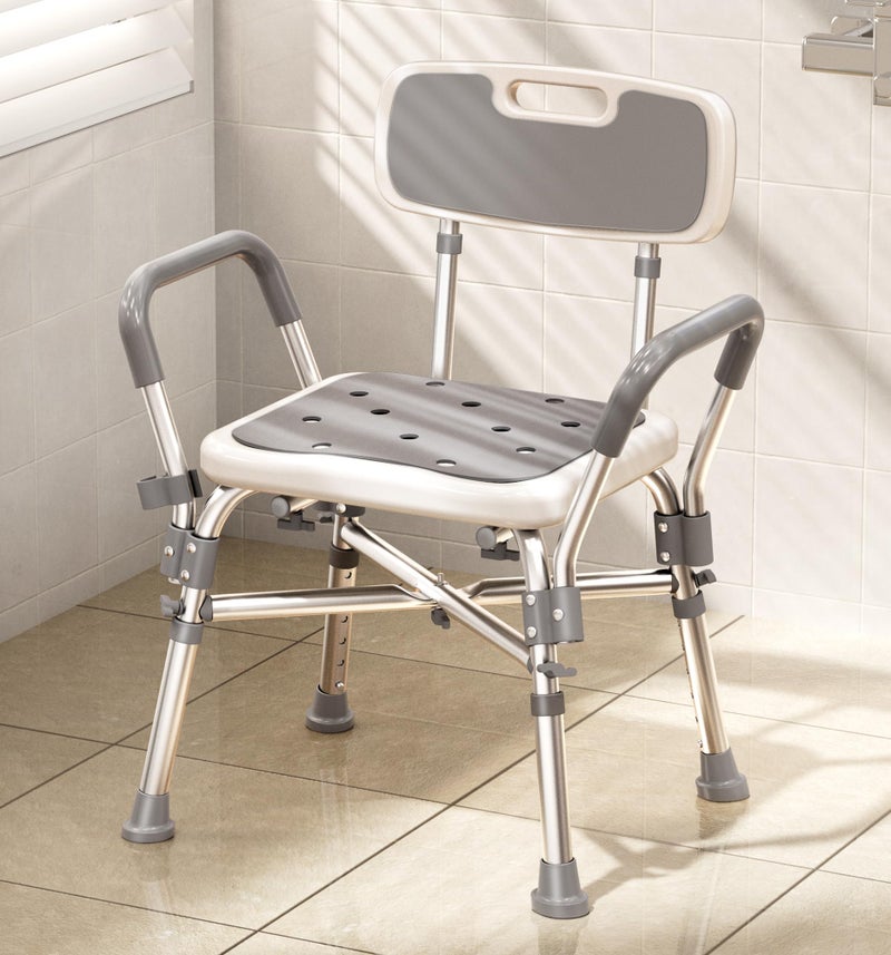 Bluelog Shower Chair with Arms and Back 550lbs Heavy Duty Height Adjustable FSAHSA Eligible Bathtub Shower Seat Bench Stool for Inside Shower for Elderly Disabled Rectangular